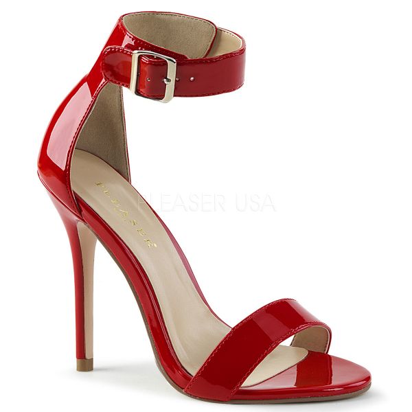 High-Heel Sandalette in rot Lack mit breitem Fesselriemchen und großer silberfarbener Schnalle AMUSE-10